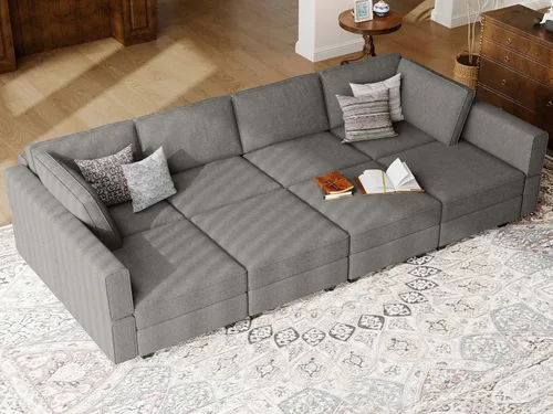 Vista 7 de Belffin - Sofá seccional modular con cama oculta, sofá seccional convertible para sala de estar. Sofá color gris claro