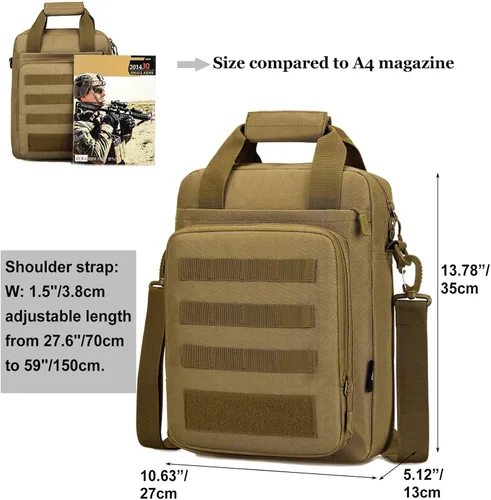 Vista 8 de CamGo Maletín táctico resistente bolso de mensajero de hombro militar ligero para hombre Marrón