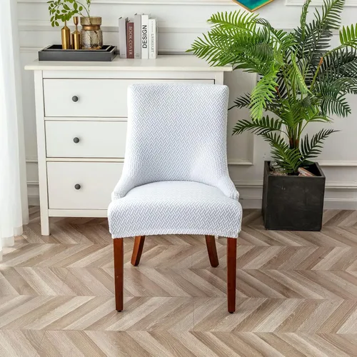 Vista 45 de Paquete de 2 fundas para silla lateral con respaldo de ala, fundas elásticas para sillas con respaldo geométrico rómbico, fundas para silla