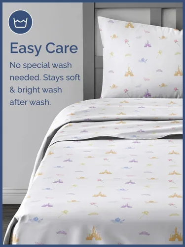 Vista 5 de Sábanas de princesa tamaño Twin para niños, juego de sábanas de princesa de 3 piezas para niños, ropa de cama con temática de castillo, ultrasuave