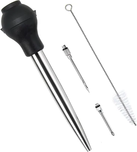 Vista 10 de KAYCROWN Turkey Baster - Bombilla de silicona de calidad comercial que incluye 2 agujas inyectoras de adobo de carne con cepillo de barbacoa y Rojo