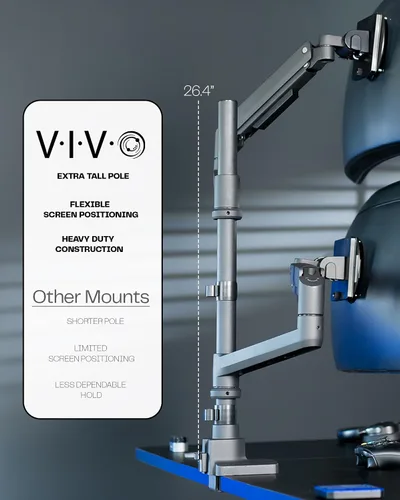 Vista 3 de VIVO Soporte de escritorio extra alto para monitor ultraancho doble con brazo neumático para pantallas de hasta 49 pulgadas, abrazadera resistente