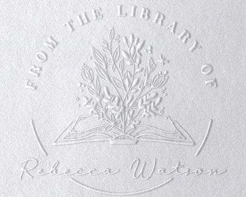 Vista 10 de Estampadora de libro personalizada de la biblioteca de Ex Libris Selladora floral Sellos de biblioteca personalizados Mango de madera