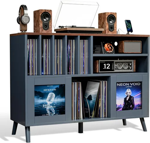 Vista 10 de Soporte XL para tocadiscos con puertas correderas, más de 500 unidades de Negro