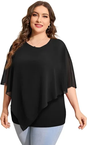 Vista 2 de OLRIK Blusas de verano de talla grande para mujer, blusas de gasa casuales elegantes de manga corta