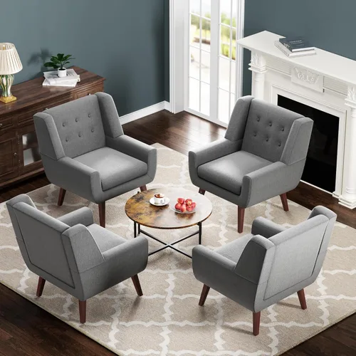 Vista 23 de HUIMO Silla de Acento para Sala de Estar, Sillón Tapizado con Botones Capitoné, Sillas de Sofá de Tela de Lino para Dormitorio, Sala de Estar, Silla