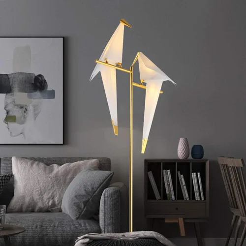 Vista 8 de Lámpara de pie LED moderna de 62 pulgadas con forma de pájaro para sala de estar, lámpara de pie plateada moderna con luz de piso de pájaro
