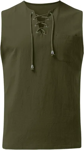 Vista 2 de Camisetas sin mangas para hombre, de algodón, casual, con estampado gráfico, relajadas, con encaje, camisetas sin mangas, chaleco básico de verano
