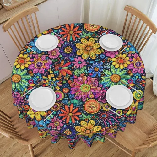 Vista 11 de Mantel redondo de 60 x 60 pulgadas con diseño de campanas de Navidad, de poliéster, resistente a las manchas y a las arrugas, mantel para cocina