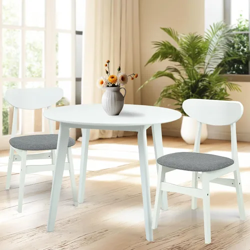 Vista 11 de Juego de 3 mesas redondas de cocina y 2 sillas laterales Yumiko de madera maciza con asiento acolchado
