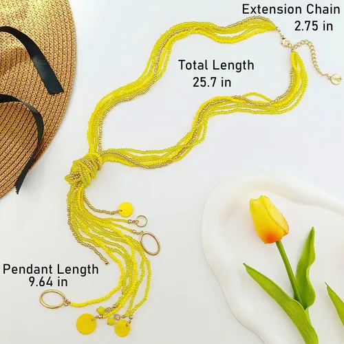 Vista 6 de Coiris Collar largo con cuentas de semillas múltiples, 10 collares largos con nudo de corbata para mujeres y niñas