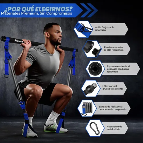 Vista 3 de Ayombo Pilates Equipment, Heavy Duty Pilates Bar Kit with Resistance Bands, Portable Gym Adjustable Exercise Bands, Home Squat Training, Arm, Abs