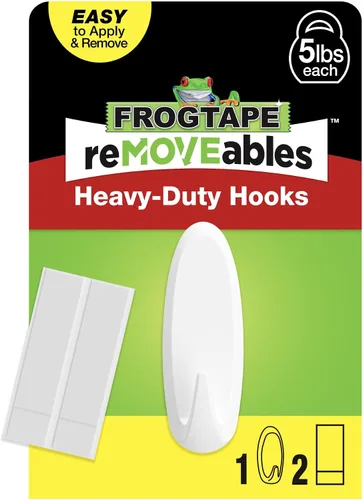 Vista 15 de FrogTape reMOVEables Ganchos de pared resistentes, 8 ganchos y 12 tiras, soporta hasta 3 libras, sin daños, fácil de quitar y reutilizar, gancho