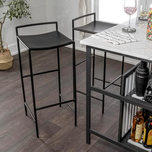 Vista 6 de JONATHAN Y Svelte - Taburete de bar de metal, altura del asiento de 29.5 pulgadas, silla de bar industrial moderna sin brazos con reposapiés Negro