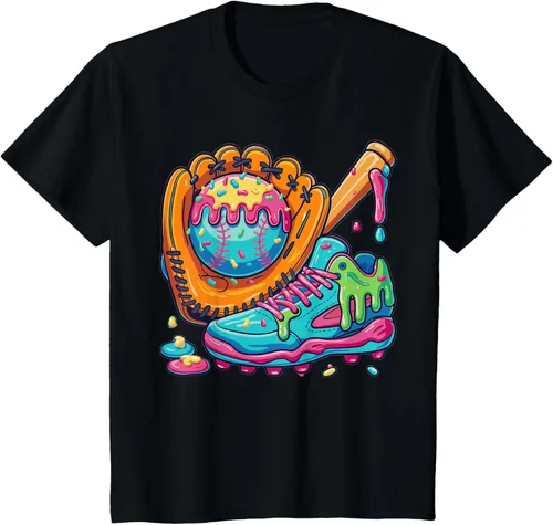 Vista 12 de Ice Cream Drip Baseball Stuff Baseball Drip For Boys Youth T-Shirt, Negro -, Pequeña