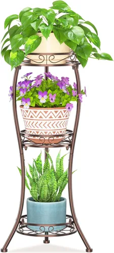 Vista 10 de LASZOLA 3 Tiers Metal Corner Plant Flower Stand Tall Indoor Outdoor, Bronze Bronce