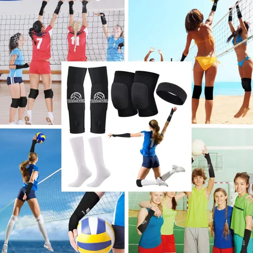 Vista 7 de Rodilleras de voleibol, mangas para brazos, calcetines y diadema de voleibol, 4 piezas, accesorios de voleibol, mangas para antebrazo para pasar