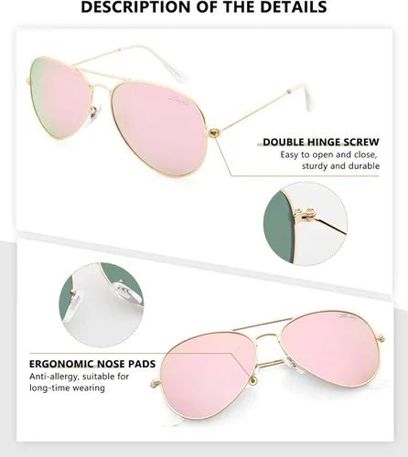 Vista 3 de livho Classic Polarized Aviator Sunglasses UV Mirrored Lens Metal Retro Shades