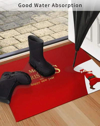 Vista 4 de Tapete para puerta delantera, antideslizante, absorbente, para puerta de entrada, para interiores y exteriores, tapete pequeño de Feliz Navidad