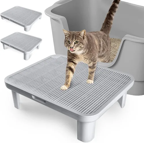 Vista 7 de Escalón para caja de arena, escalón para gatos, rampa, atrapador con función de filtro, fácil de limpiar, ideal para gatitos y gatos ancianos (negro)