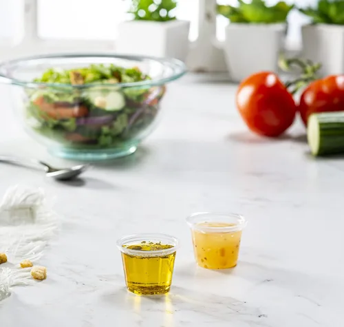 Vista 2 de {1 onza, 200 tazas} Vasos de plástico transparente para porciones sin tapas, pequeños recipientes para control de porciones, chupitos de gelatina