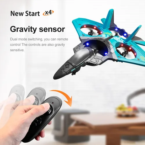 Vista 3 de V17 Avión de espuma de control remoto para niños y adultos de 8 a 16 años, avión de combate RC con luz, 2 baterías, juguete de caza de 360°, rollo