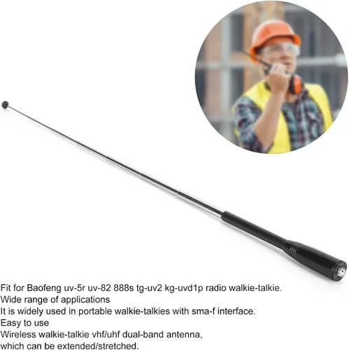 Vista 2 de Na771r Antena telescópica de doble banda, SMA Famale, antena de mano retráctil, antena telescópica de radio VHF UHF de doble banda para 5r 888s
