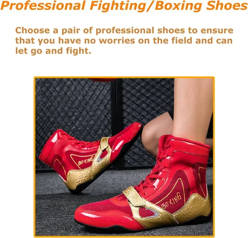 Vista 6 de Kervaky Zapatos de lucha libre para hombre, zapatos de boxeo profesionales, tenis de fitness, ligeros, transpirables, para levantamiento de pesas
