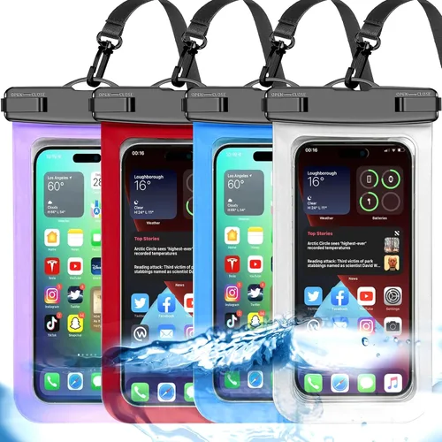 Vista 14 de Bolsa impermeable para teléfono, paquete de 2 fundas impermeables para teléfono blanco y negro, bolsa seca para teléfono celular, nivel