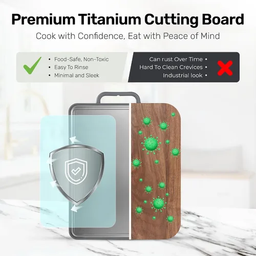Vista 2 de Chopzilla Tabla de cortar de titanio XL, apta para alimentos, PP de doble cara y tablas de cortar de titanio para cocina con regla grabada