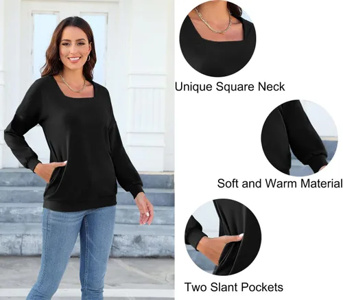 Vista 3 de Akihoo Blusas tipo túnica de manga larga para mujer, cuello redondo