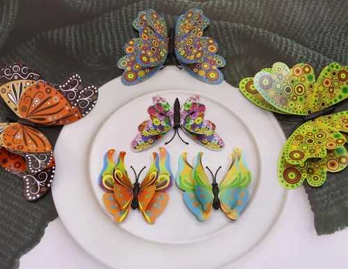 Vista 4 de Tupalizy 12 calcomanías de pared de mariposa 3D de alas dobles, calcomanías de bricolaje para decoración de ventanas, refrigerador, dormitorio
