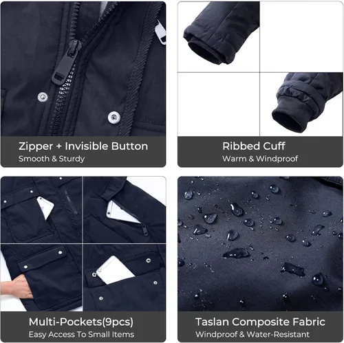 Vista 4 de Yozai Men's Winter Coat, Warm Jackets for Mens Water Resistant Ski Snow Jacket Mountain Windbreaker Hooded Parka, S-2XL