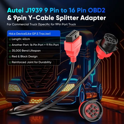 Vista 2 de Autel J1939 Splitter 9 Pin a OBD 2 Cable adaptador macho, funciona con escáner de diagnóstico de camión, conector de diagnóstico tipo 2 J-1939, OBD