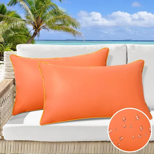 Vista 13 de Paquete de 2 fundas de almohada para exteriores de 12 x 20 pulgadas, resistente al agua, de piel de silicona, resistente a los rayos UV, resistente