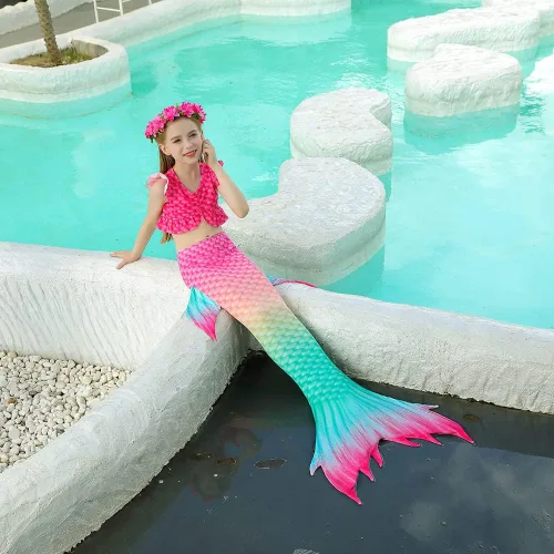 Vista 3 de Traje de baño de cola de sirena para niñas, 3 piezas