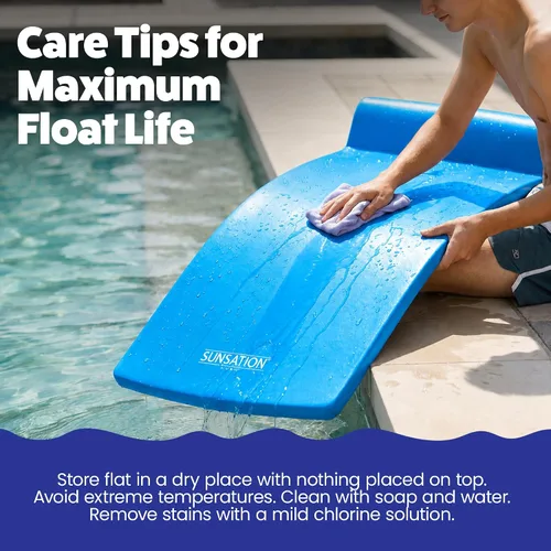 Vista 6 de TRC Recreation Sunsation 1.75" Thick Foam Pool Float Lounger w/ Headrest for Lounging & Sunbathing in Swimming Pools, Beaches & Lakes, 70" x 26 Azul