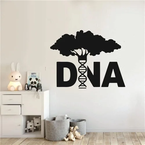 Vista 3 de Vinilo adhesivo de pared de árbol de ADN, etiqueta de pared para el hogar decoración de la ciencia de la biología, etiqueta engomada de vinilo Negro