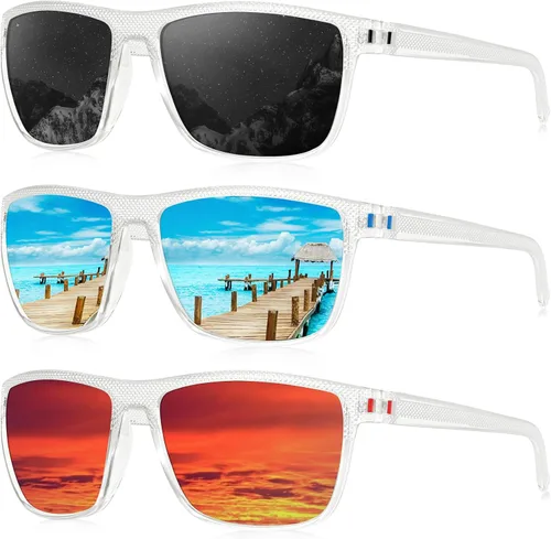 Vista 46 de KALIYADI Gafas de sol polarizadas para hombre, gafas de sol ligeras con protección UV para conducir, pescar y jugar golf (3 unidades) Negro