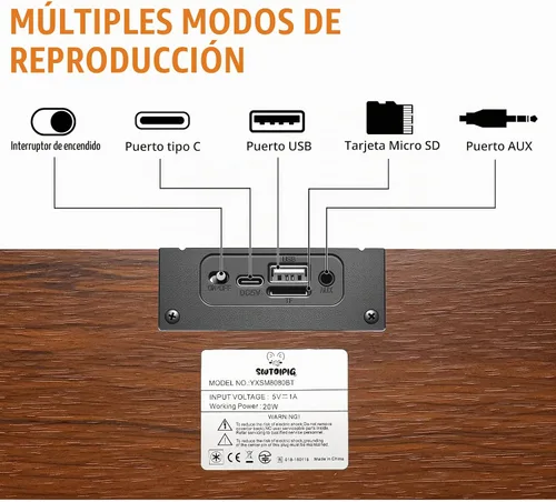 Vista 5 de Altavoces retro para computadora, barra de sonido de madera con Bluetooth 5.3 y conectividad USB, compatibilidad universal para PC, escritorio