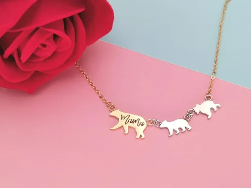 Vista 2 de Sweet Family - Collar con colgante para mamá y oso bebé, regalo para ella, mamá, madre, regalo para ella, Acero inoxidable, no conocido