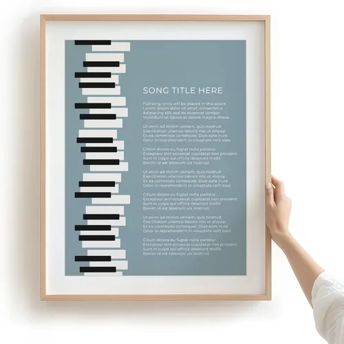 Vista 3 de Piano Keys Custom Songs Lyric Wall Art Print, Personalized Music Poster Blue 11x14" Black Frame