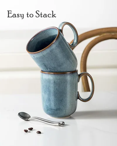 Vista 7 de UNICASA Taza de café – Juego de 4 tazas de té de cerámica de 14 onzas, cereales de porcelana, tazas con asa grande para café, té, leche, café