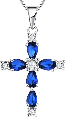 Vista 102 de YL Collar de cruz de plata de ley 925 con colgante de piedra natal religiosa para mujer