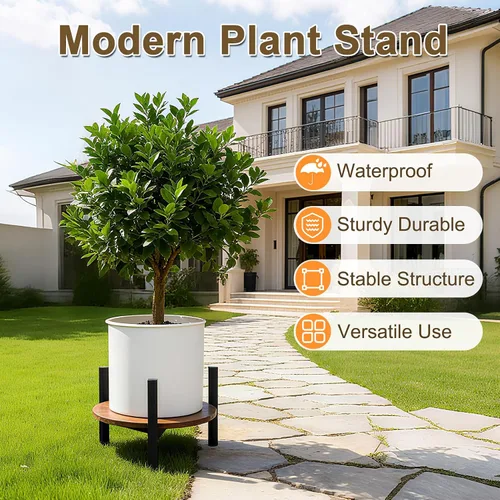 Vista 2 de Vigordream Soporte para plantas de interior, taburete de madera de metal resistente resistente para plantas, soporte de maceta baja y corta