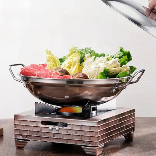 Vista 8 de Hemoton Olla caliente de acero inoxidable con tapa de doble asa, olla multiusos para cocina casera, calentamiento rápido de 10.62 pulgadas
