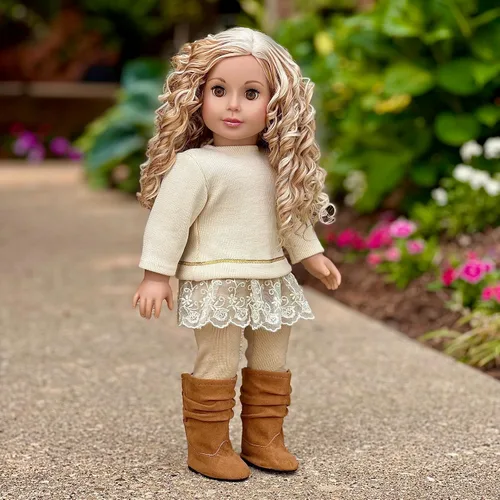 Vista 5 de DreamWorld Collections - Melodía romántica - Conjunto de 3 piezas - Túnica, leggings y botas - Ropa para muñecas de 18 pulgadas (muñeca no incluida)