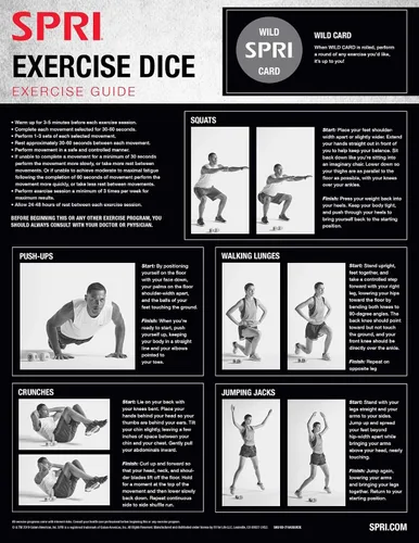 Vista 3 de Dados de ejercicio SPRI (6 lados) – Juego para clases de ejercicio grupales – Incluye flexiones, sentadillas, estocadas, saltos de tijera