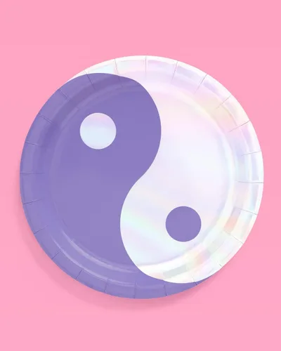 Vista 6 de xo, Fetti Platos de papel Yin Yang – Paquete de 24, 9 pulgadas Suministros para fiesta de cumpleaños, decoraciones de despedida de soltera, fiesta