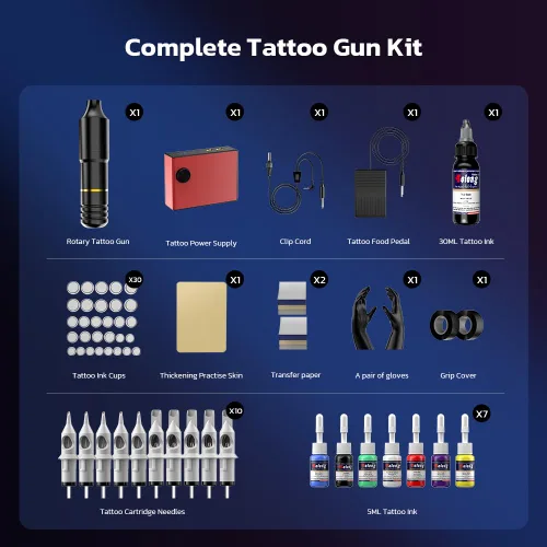 Vista 2 de Pistola de Tatuaje, Solong Máquina de Tatuaje Rotativa Completa para Principiantes y Artistas Kit de Pistola de Tatuaje Profesional con Cartuchos